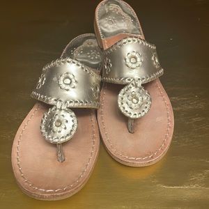 Jack Rogers “1960” Gold Leather Slip-on Thong Sandals. Sz-9. Preowned.